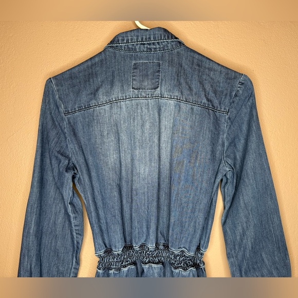 Silvian Heach Denim Cargo 100% Cotton Mini Dress Shirred Waist Button Up Size XS - Picture 15 of 16